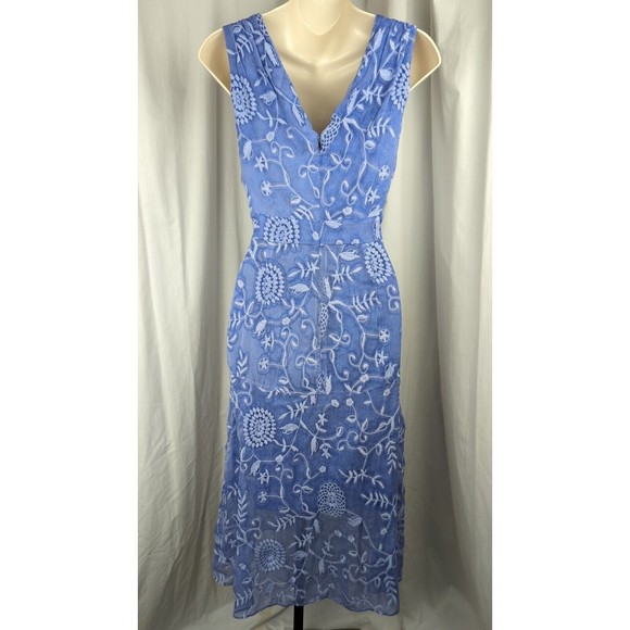 Elie Tahari Celeste Periwinkle Blue Embroidered Tulip Hem S 4 - Picture 2 of 9